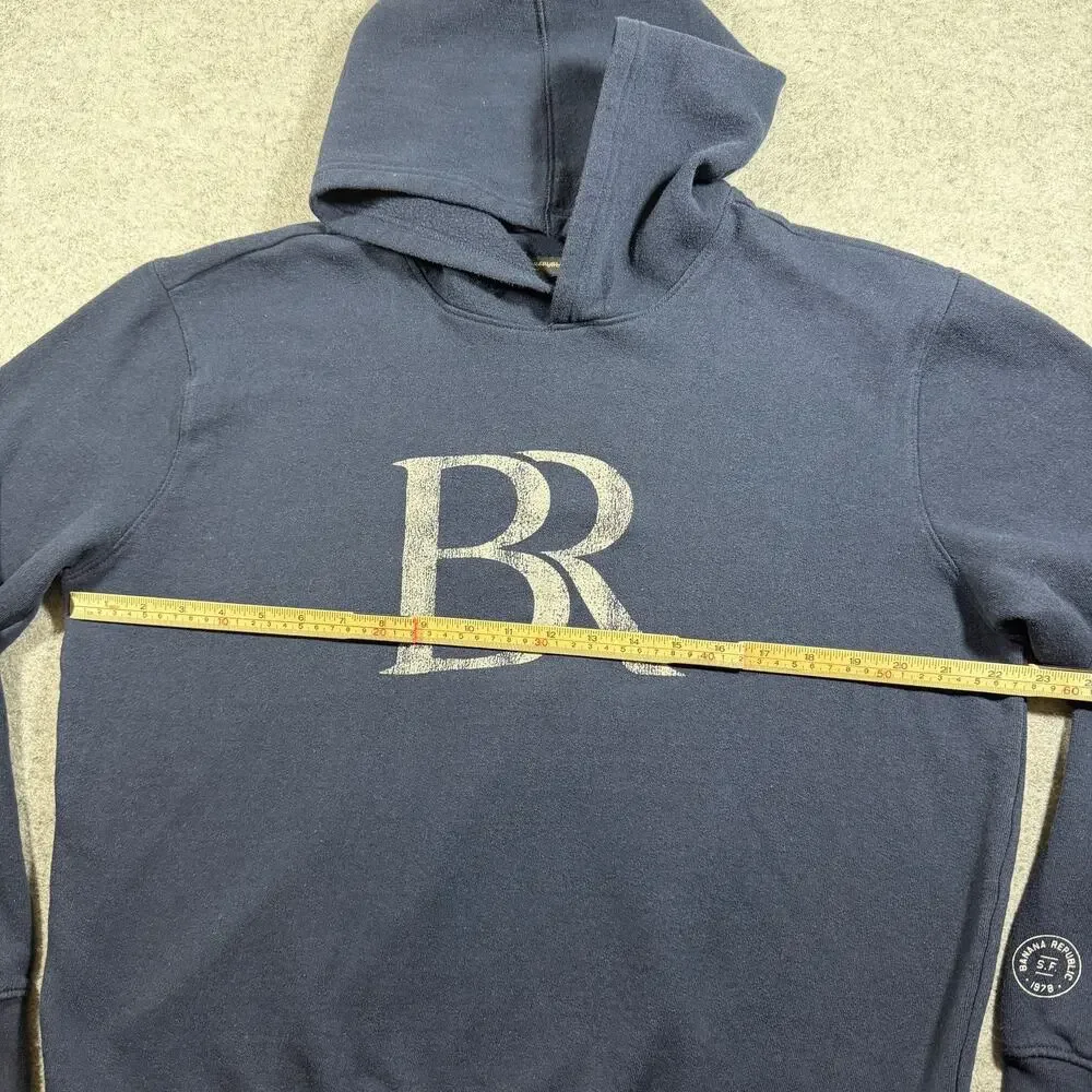 Banana Republic Hoodie Mens XL Navy Blue Fleece 1979 SF Patch Graphic Pullover